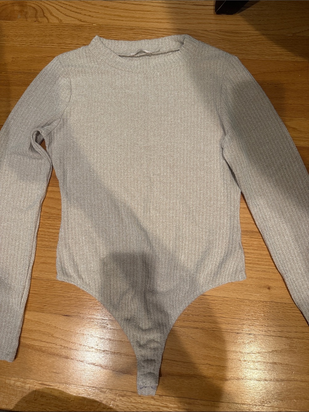 Francesca's Tan Ribbed Long Sleeve Bodysuit - Thong